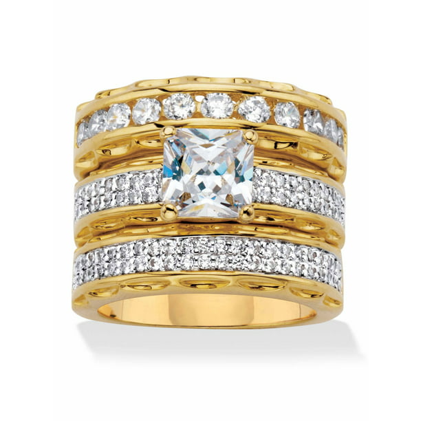 Women's 14k Gold Plated Princess Cut AAA CZ Wedding Ring Set Size 5,6,7,8,9,10